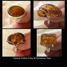 BALTIC HONEY AMBER STERLING SILVER DESIGNER MODERN HANDMADE RING