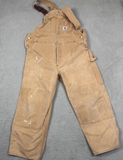 Carhartt USA R01 BRN Duck Bib Overalls Double Knee 42x28 Distressed Made in USA
