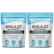 Shilajit 16000mg Resin + Lions Mane + Ashwagandha + CoQ10 120 Caps (Not Gummies)