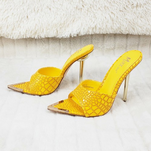 Venus Yellow Slim High Heel Pointy Toe Slip On Sandals Slides Clogs - Picture 8 of 11