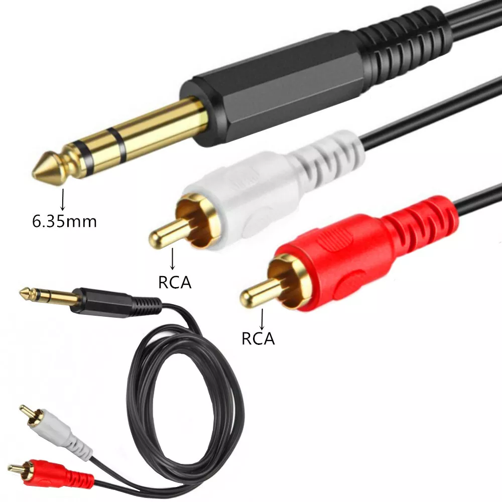 1/4 6.35mm Audio Stereo Male Socket to 2 RCA Female