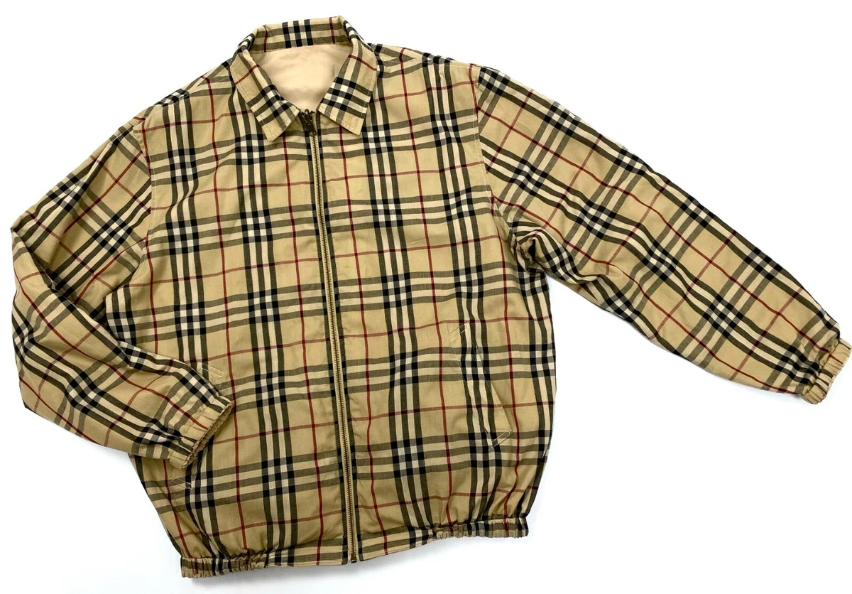 Vintage Men's BURBERRY Nova Check 2 Sides Beige Cotton Bomber Jacket Size  M/L