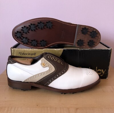 NEW FootJoy Classics White Leather / Brown & Taupe saddle golf