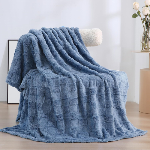 Dusty Blue Fleece Throw Blanket 50”×60” for Couch Sofa Bed,Super Soft Cozy Plush - Picture 11 of 12