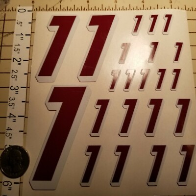 Burgandy w/White #1's  Racing Numbers Vinyl Decal Sheet 1/10-1/12 r/c car