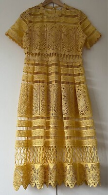 MAJE ROSERAY YELLOW FITTED GUIPURE LACE MIDI DRESS SIZE MAJE 3 / UK 12 *NO  SLIP | eBay UK