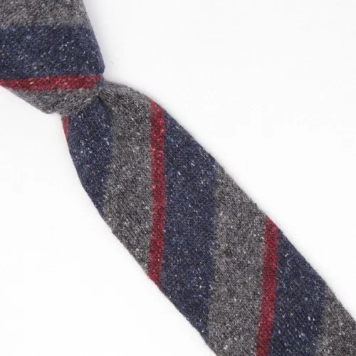 Gladson Mens Knit Wool Silk Blend Necktie Navy Blue Gray Burgundy Repp Stripe