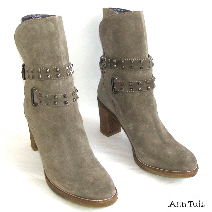 Ann Tuil Boots Leon Heels 9 CM Leather Suede Taupe 41 Mint Box