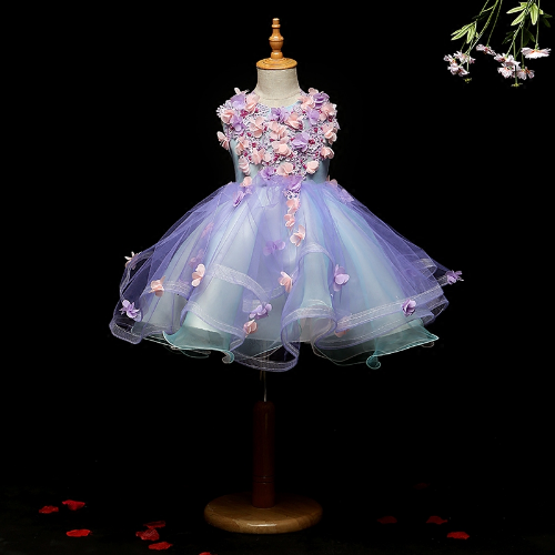 Appliques Tulle Flower Girl Dress Kids Pageant Gown Party Lace Princess Clothes - Picture 3 of 33