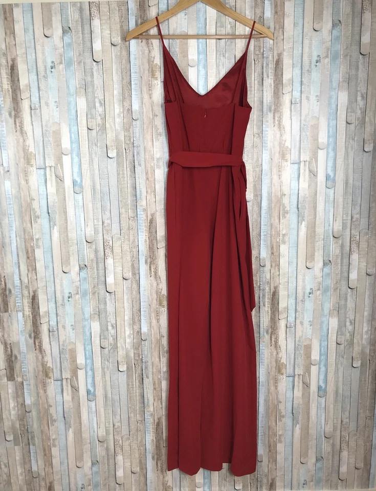 Calça macacão nova com etiquetas Jill Stuart 2 vermelha fluida gola V perna larga com cinto $318 BHLDN - Imagem 4 de 4