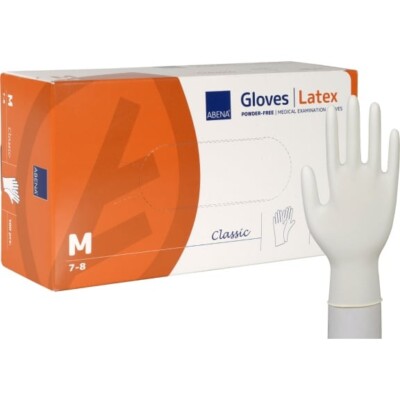 Abena Latex Einweg Handschuhe Größe M transparent 100 Stück/Packung