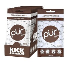 PUR Xylitol Chewing Gum CHOCOLATE MINT 55 Pieces, 12 Pack Sugarless Vegan Pure