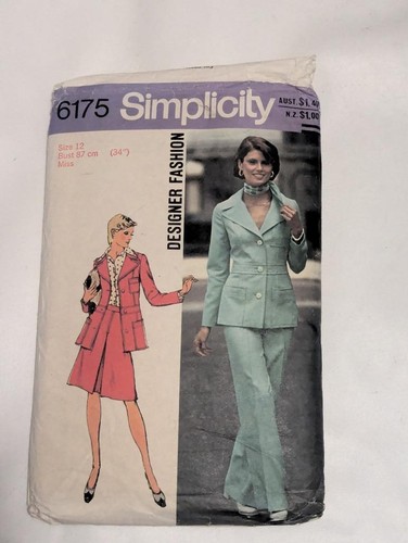 Vintage Sewing Pattern Simplicity 6175 -Skirt Pants Jacke 1974 Size 12 Bust 87cm - Picture 1 of 2