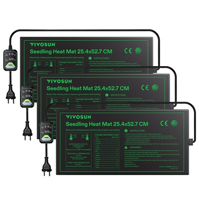 VIVOSUN 25,4x52,7cm Setzling-Heizmatte mit integriertem Temperaturregler,3Pcs