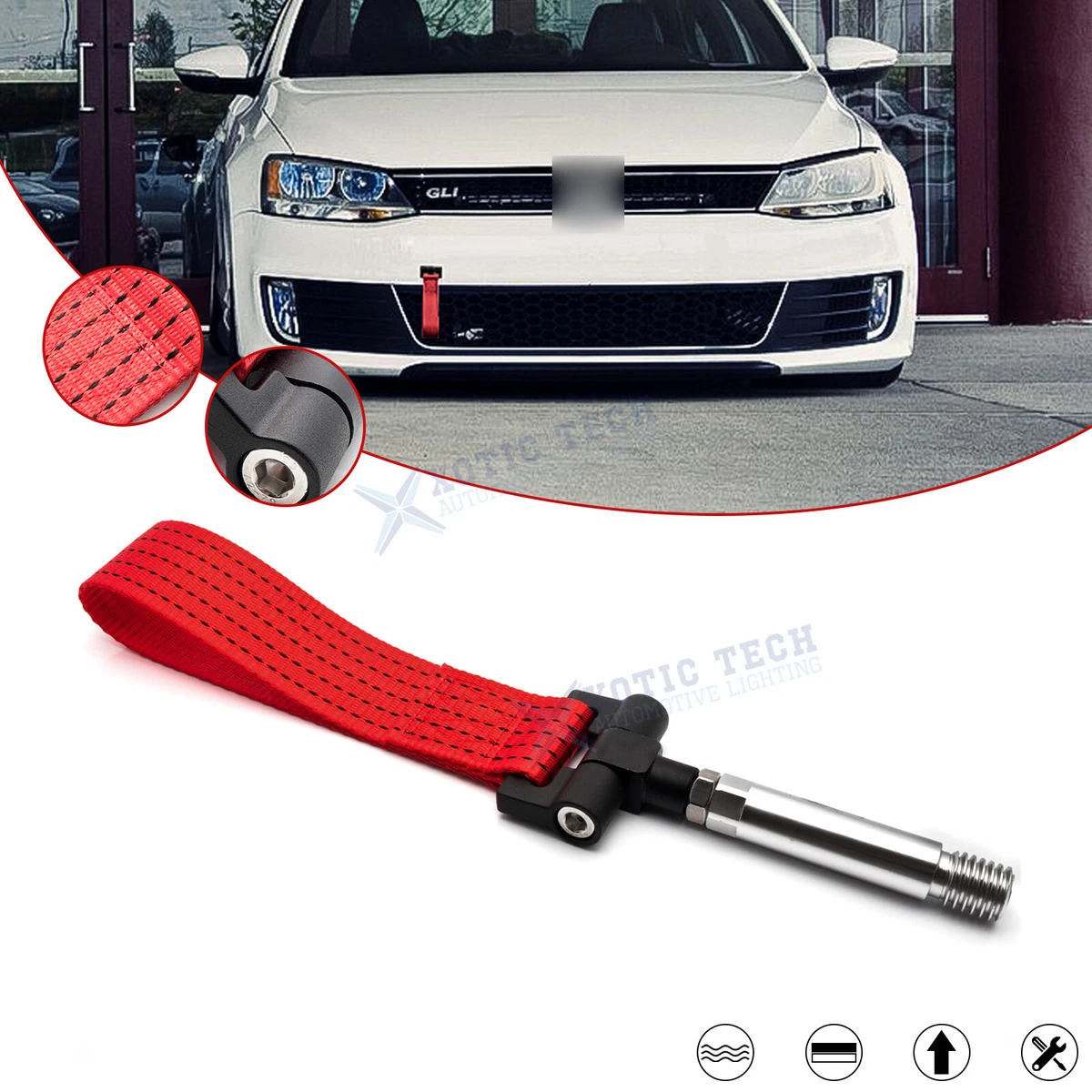 1 Set Red Racing Style Nylon Tow Strap Hook For VW Jetta MK6 2011-2018