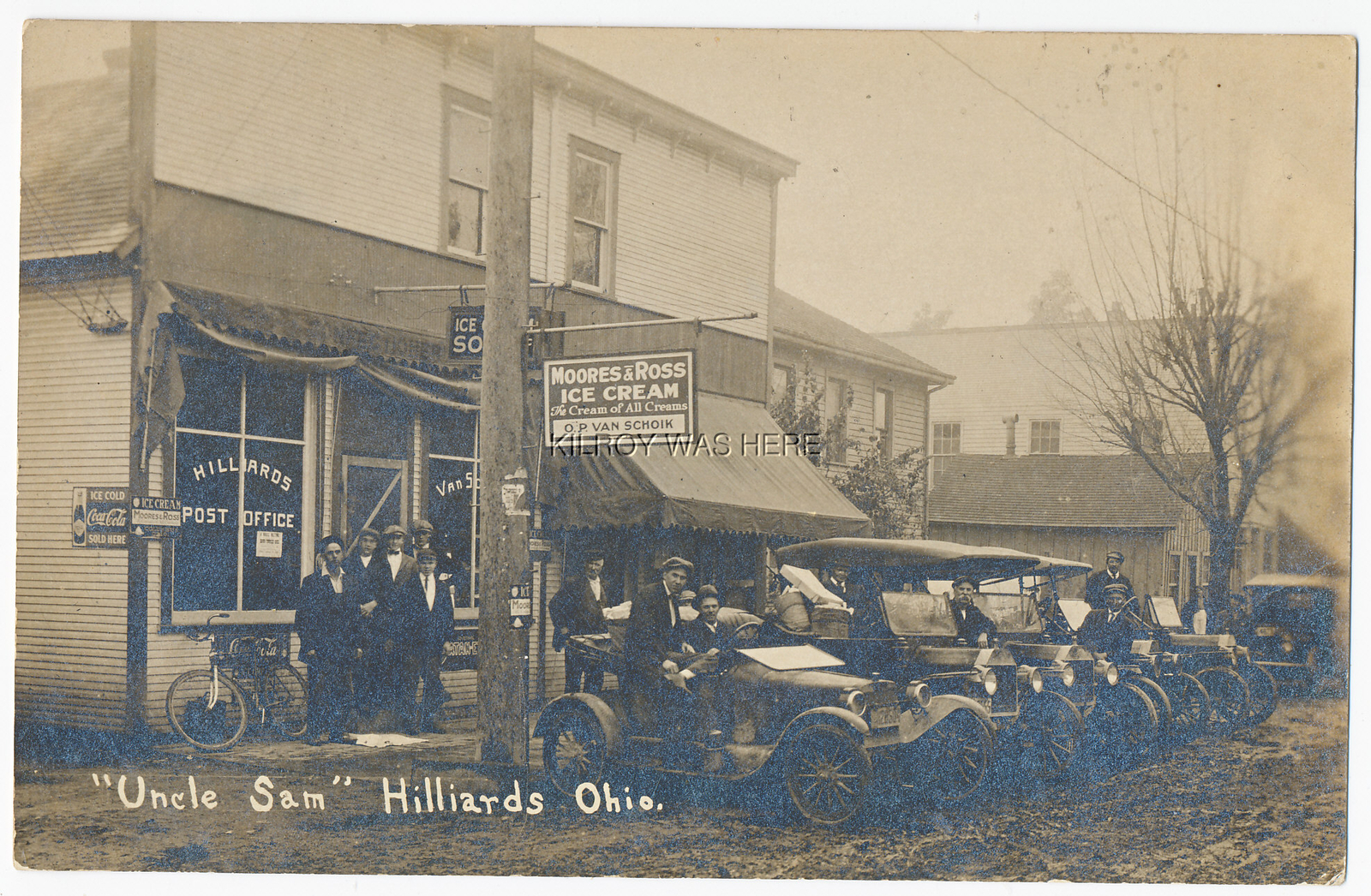 1917 RPPC HILLIARD OHIO POST OFFICE VAN SCHOIK STORE MOORES ROSS ICE
