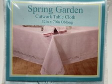 Spring Garden Cutwork Pattern Tablecloth 52  x 70  Oblong Light Blue