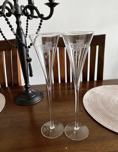 2 Art Deco Champagne Flutes Champagne Flutes Crystal Glass Hand Cut H30cm Very Tall! - Picture 11 of 13