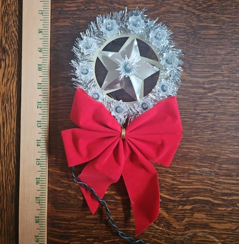 Lighted Tinsel Star Tree Top 11 Lights WORKS Silver Approx 5 in round - Picture 8 of 15