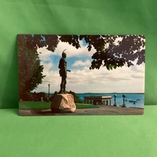 Indian Chief Massasoit, pilgrims, Plymouth Rock, MA Chrome Postcard, unposted