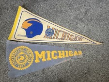Rare Vintage UNIVERSITY OF MICHIGAN College pennant. Felt Flag Bundle (2)