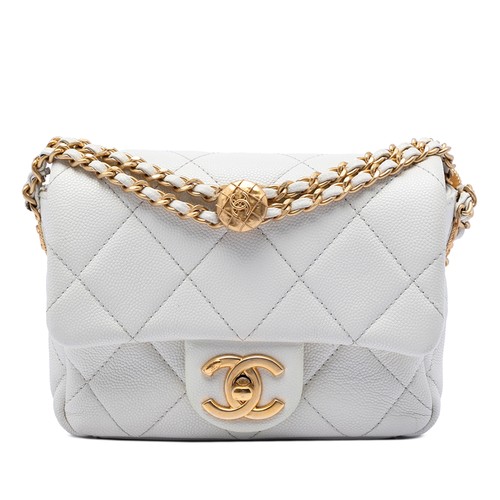 Chanel Mini Quilted Caviar Twist Your Buttons Flap Pre-Loved Crossbody Bag White