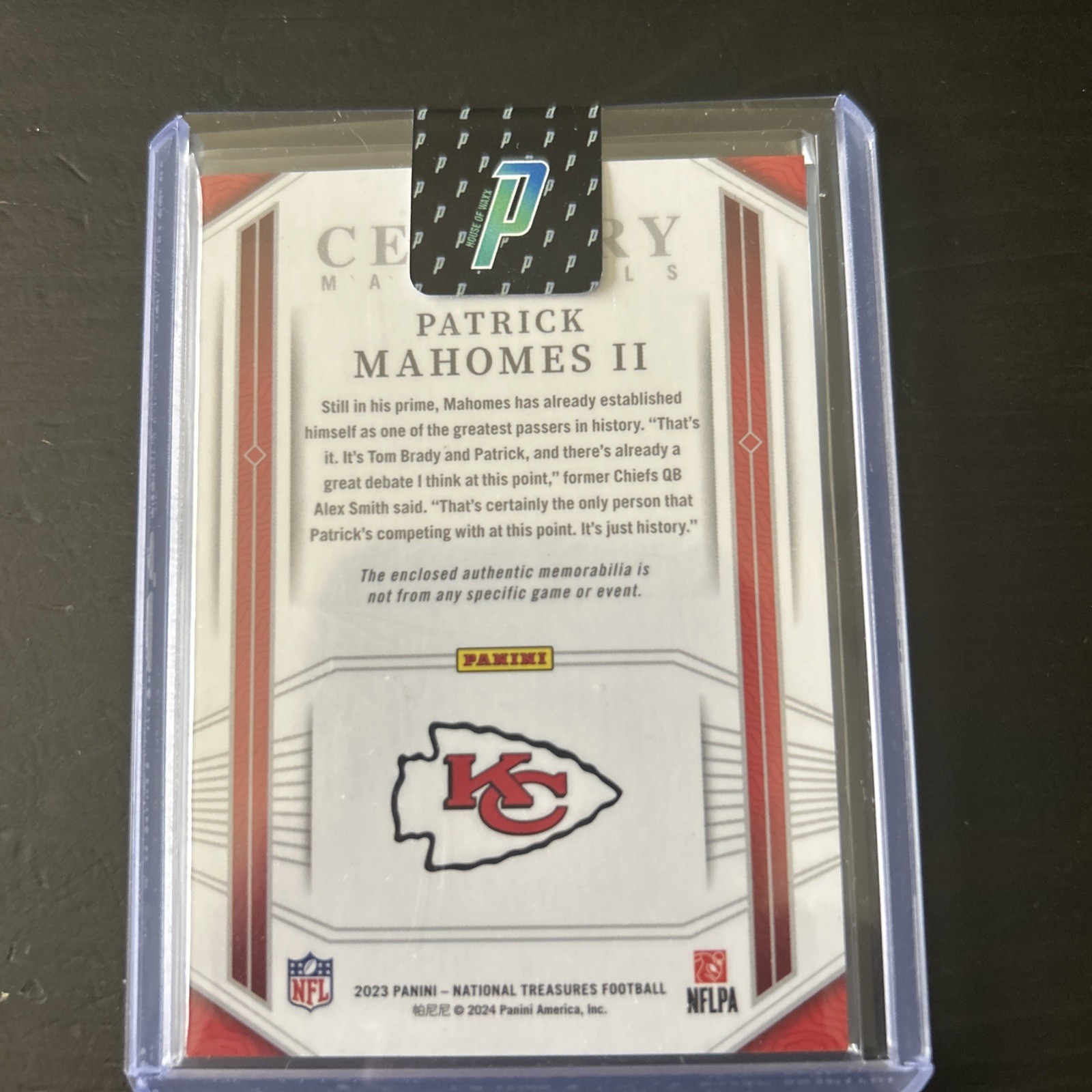 2023 Panini National Treasures - Century Materials Patrick Mahomes II /99 (MEM) view 2