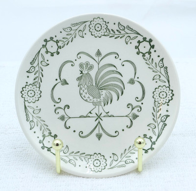 Set of 4 Vintage Scio Pottery Provincial Green Rooster Weathervane Bread Plates