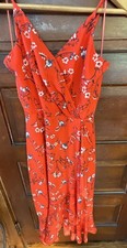 Chelsea 28 Red Floral Midi Wrap Dress XS Spaghetti Strap Ruffle Summer Sundress