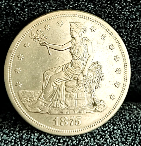 1875 S Trade Dollar Better Date AU++ Details in Grade No Chop Marks