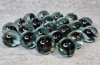20 CE Bogard & Sons Vintage Black Cat Eye Marbles Light Tinted Clear Base #012