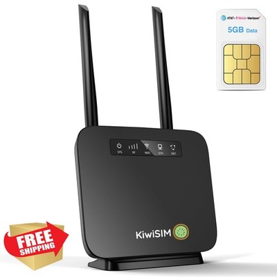 KiwiSIM 4G LTE WiFi Router w/ 5GB Data Card Portable Hotspot 300Mbps