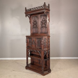 Premium Quality Antique French Gothic Carved Walnut Cabinet Pedestal