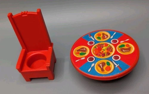 Fisher Price Little People Vintage Red Castle King Throne Chair & Table Lot