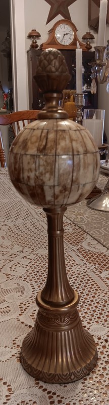 Vintage Antique Brass Finish With Inlaid Bone Globe 15.5” Finial Decor