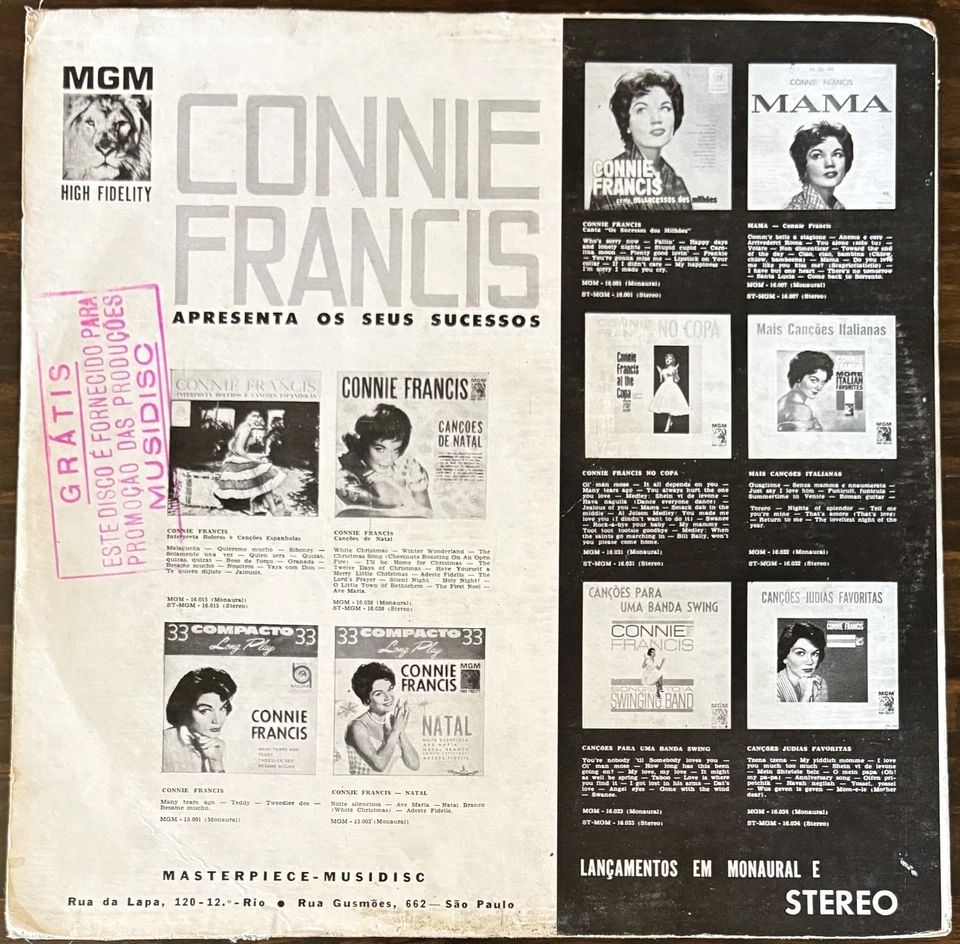 CONNIE FRANCIS, MY THANKS TO YOU—Rare PROMO LP Brazil, 1962 - Image 2 of 4