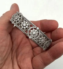 Vintage Judith Ripka Sterling Silver & CZ Hinged Floral Cuff or Bracelet