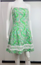 Lilly Pulitzer Sz 2 Jordan Strapless Dress Chomp Chomp Green Pink Alligator