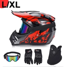DOT Motocross Helmet Adult Off Road Bike ATV Helmet w/ Goggles/ Gloves/Mask L XL