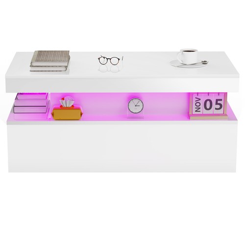 High Gloss LED Coffee Table With Storage 2 Drawers Modern Living Room Furniture - Picture 12 of 17