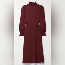 NWT Reformation Stevie Midi in Claret/Burgundy Mock Neck Side Slit Georgette 12