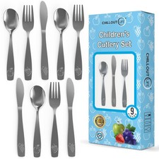 9 PCS Stainless Steel Kids Silverware Set Toddler Safe Flatware Metal Cutlery