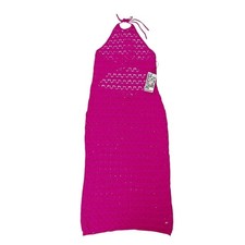 Future Collective Alani Noelle Womens Large  Pink Boho Halter Crochet Midi Dress