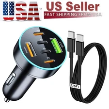 120W Fast Car Charger Cigarette Lighter Socket 6 Port Adapter For iPhone,Samsung