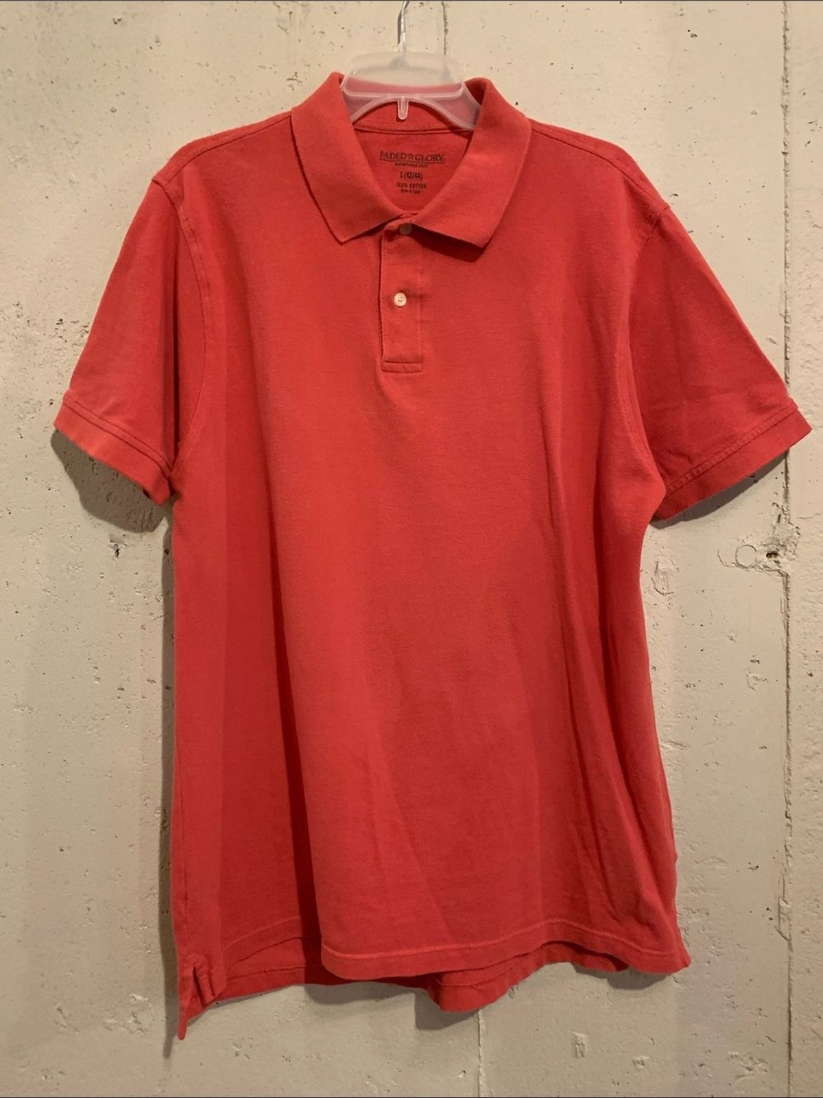 Polo Shirt Golf Short Sleeve Coral Faded Glory Mens Size Large 100% Cotton-image