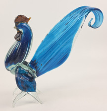 Hand Blown Dark Blue Glass Rooster Figurine Sculpture Murano Style Farm 8" Vtg