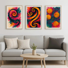 Vibrant Cosmic Swirl Art Prints Set of 3 | Modern Boho Spiral Wall Decor