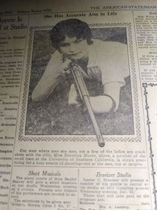 DEC 16, 1928 NEWSPAPER PAGE #2105- MISS DOROTHEA MOORE, CRACK SHOT FROM SO CAL