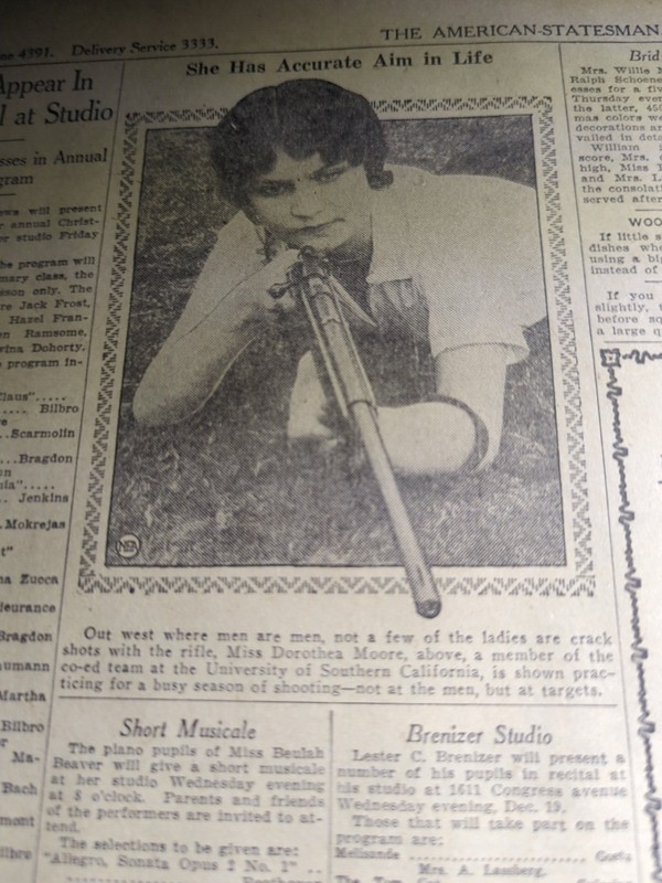 DEC 16, 1928 NEWSPAPER PAGE #2105- MISS DOROTHEA MOORE, CRACK SHOT FROM SO CAL