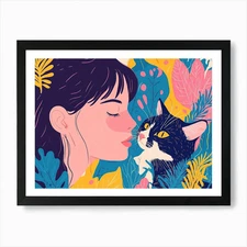 A Vibrant Illustration Of A Girl An Framed Wall Art Poster Canvas Print Picture